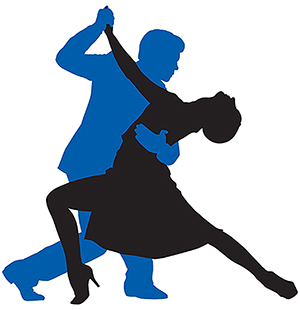 Siluetas de hombre y mujer bailando tango